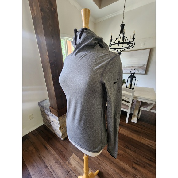 Nike‎ Pro Dri-FIT Hoodie Gray Long Sleeve Pullover Womens Large Compression - Picture 1 of 12